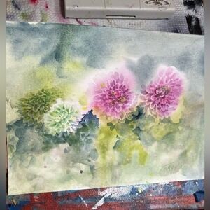 Original Floral Painting Chrysanthemum watercolor  NEW art artwork Artettina USA